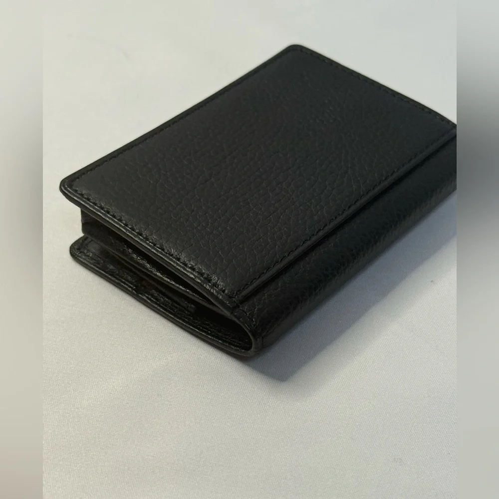 Burberry Pebbled Leather Mini Wallet Black Nova Check Interior w Box